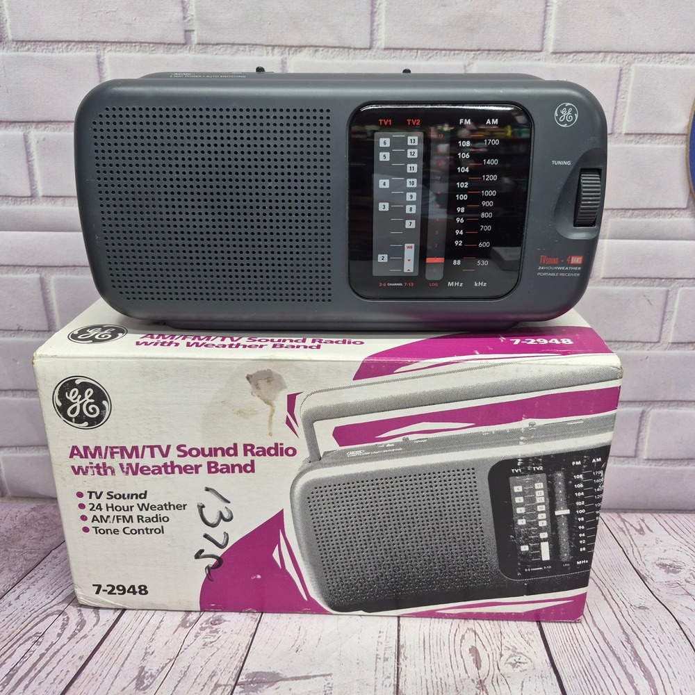 GE 7-2948‎ AM FM TV Sound Weather Band Portable Radio Grey 4-Band Receiver